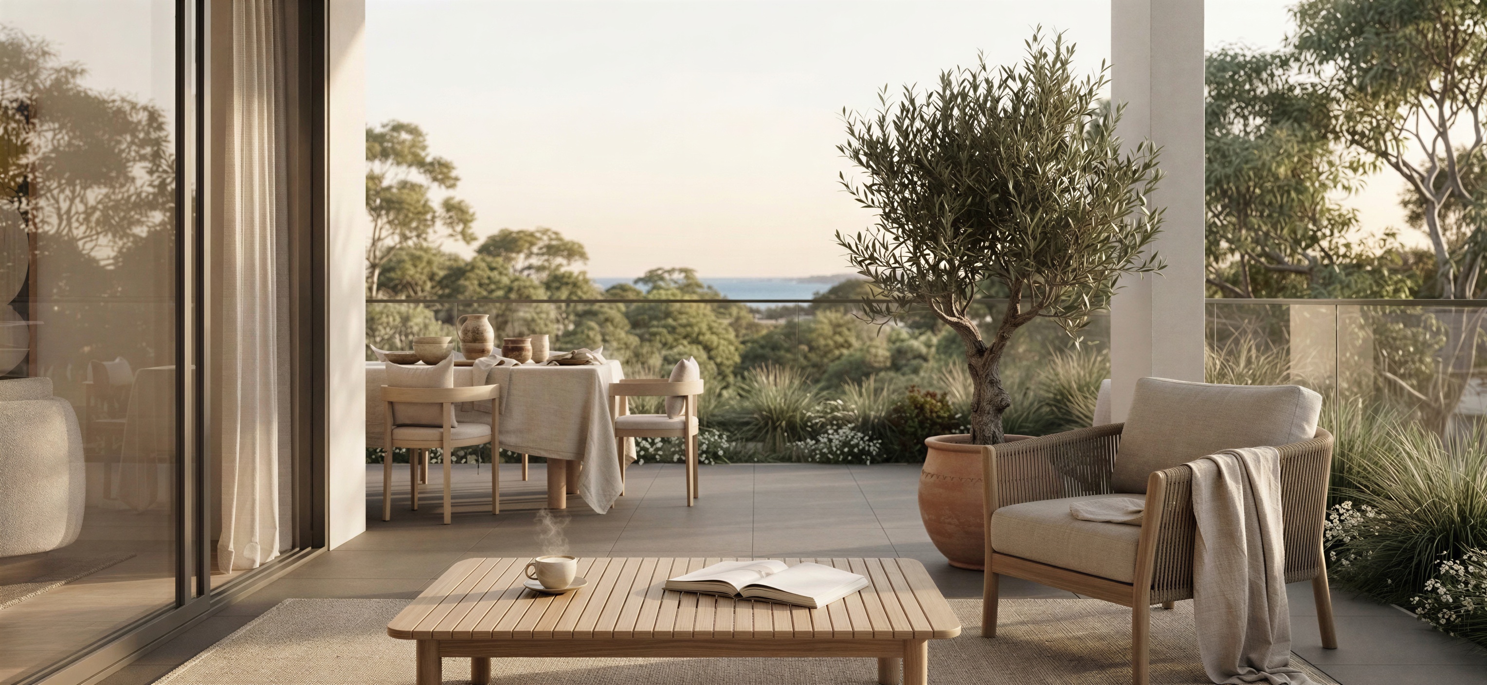 A private penthouse terrace overlooking leafy Bayside