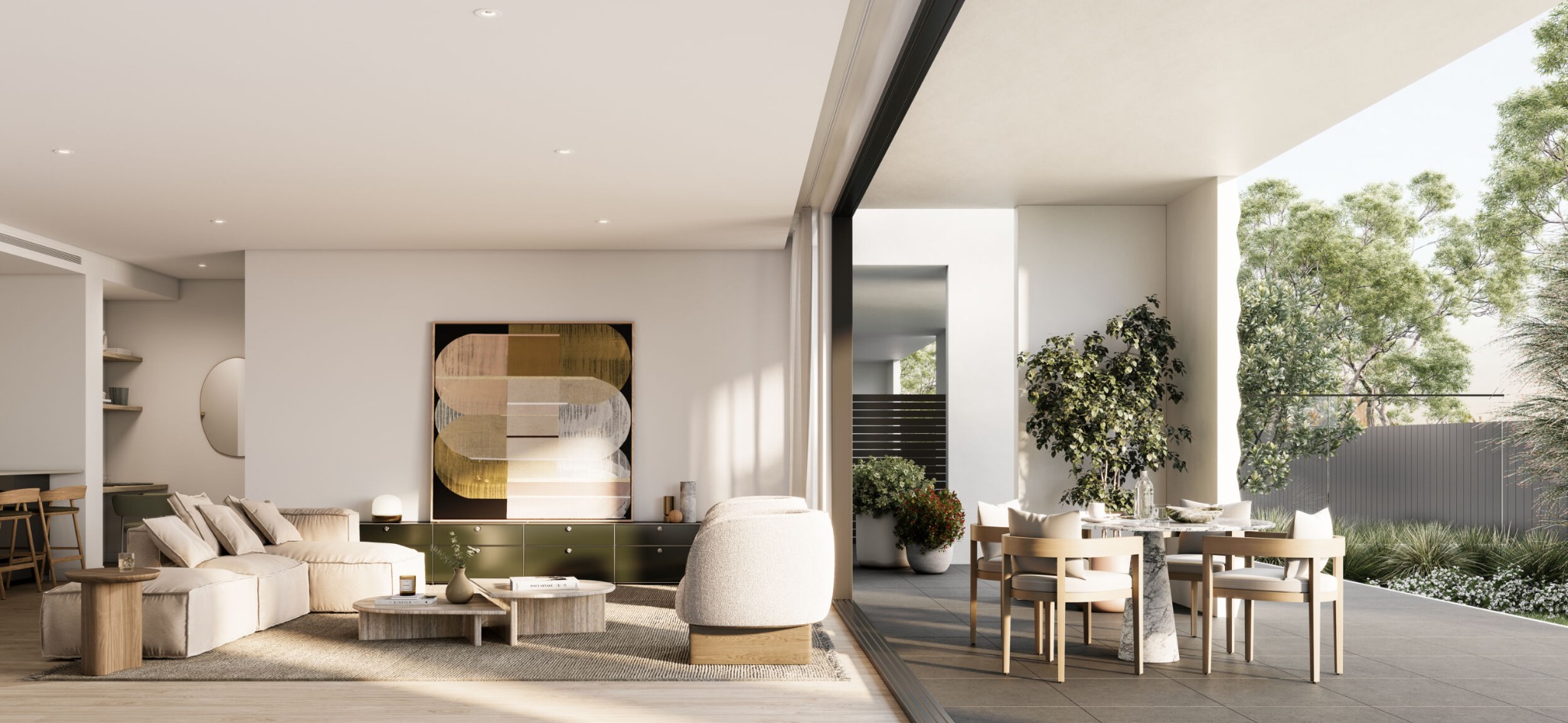 Ground-floor living opening to a private landscaped courtyard