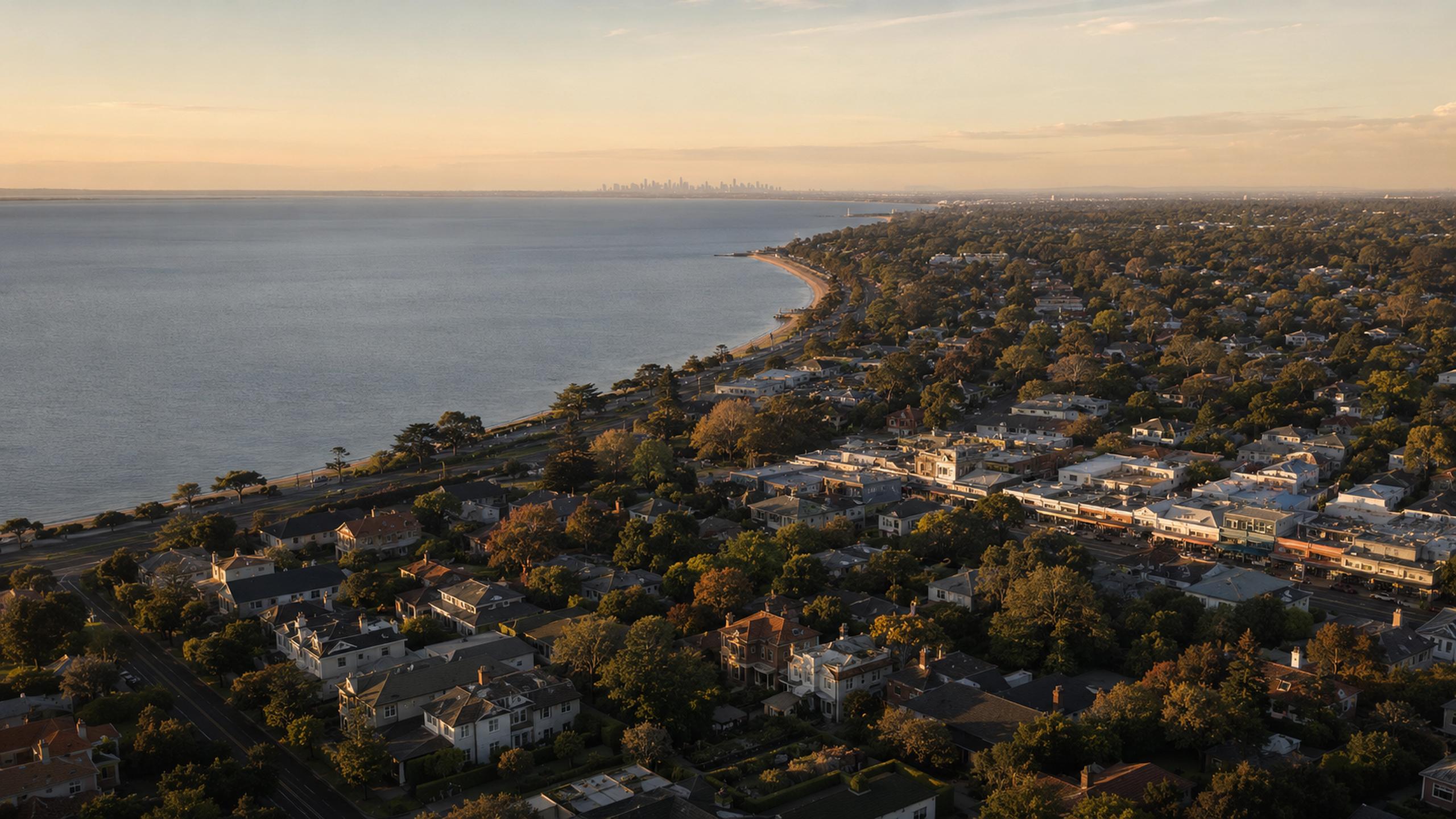 Sandringham rolling down to Port Phillip Bay at golden hour